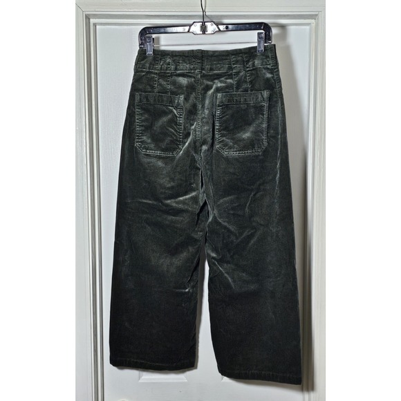 Maeve Anthropologie The Colette Pants Womens 31 Green Corduroy Wide Leg Crop - Picture 2 of 6